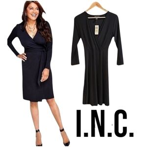 Macys, International concepts,  black long sleeve wrap dress med